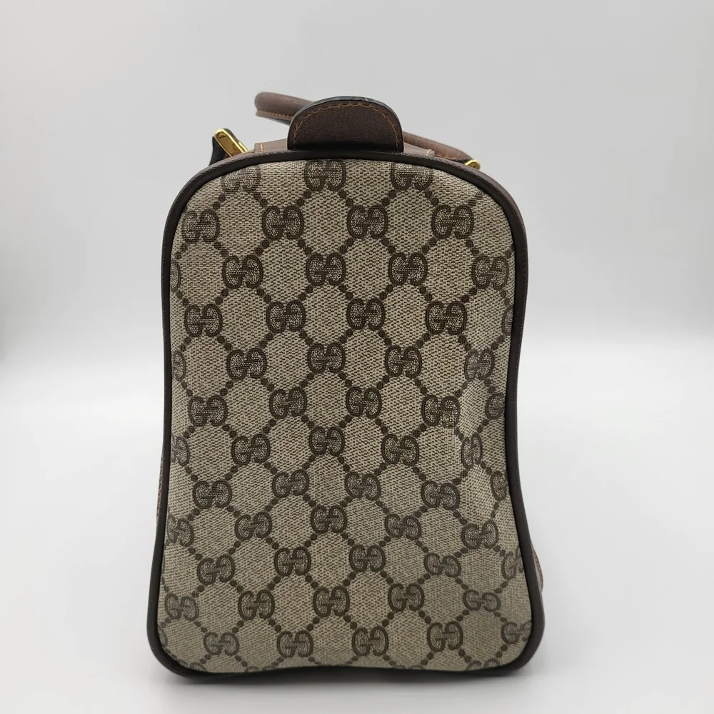 Gucci Beige Monogram GG Canvas Satchel with Brown Leather Handles